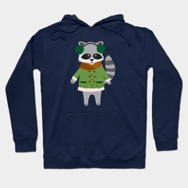 Woodland raccoon in a winter coat Hoodie by Jennifer Ladd